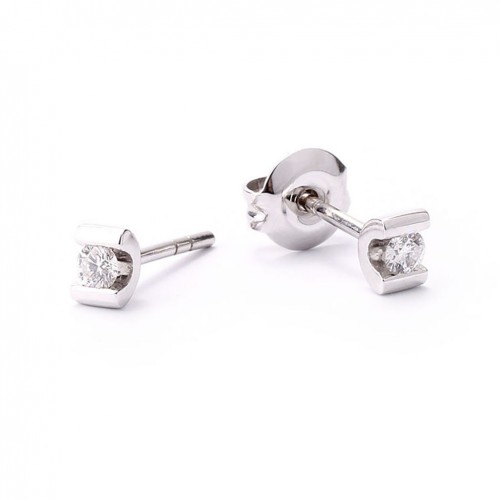 Pendientes cierre presión engaste en forma de C 2 diamantes talla brillante