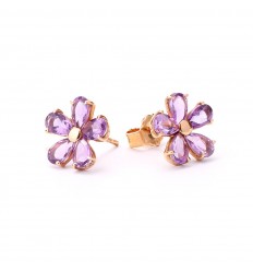 Flower shape earrings with amethyst stone rose gold 18 carats