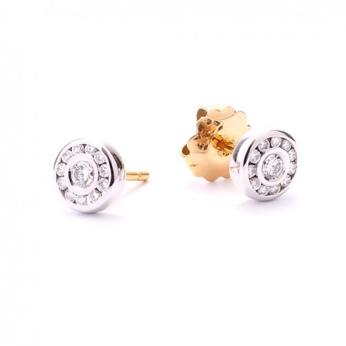 Earrings in white gold and yellow clasps 24 brilliant cut diamonds