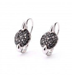 Long earrings with white gold clasp with white and black diamonds