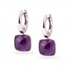 Creole earrings with amethyst and polished white gold 18 carat