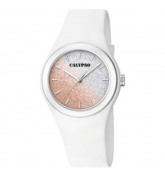 Calypso Trendy Watch K5754/1 Silver dial White rubber strap