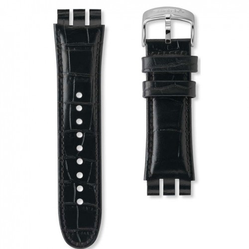 Black leather watch strap Swatch Your Turn Black AYOS440 23mm