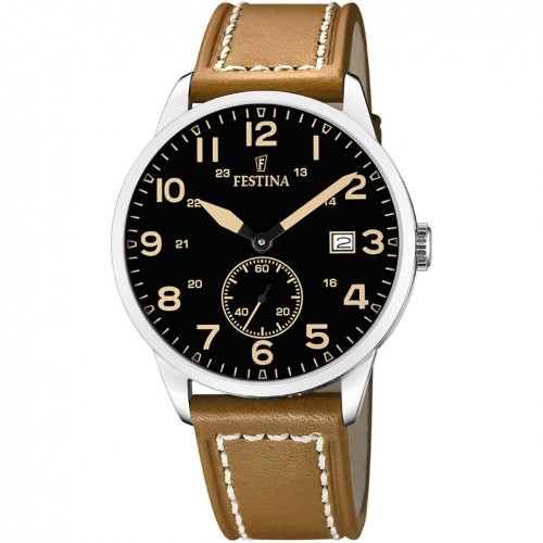 Reloj Festina Hombre F20347/6 Retro Acero esfera negra Correa piel