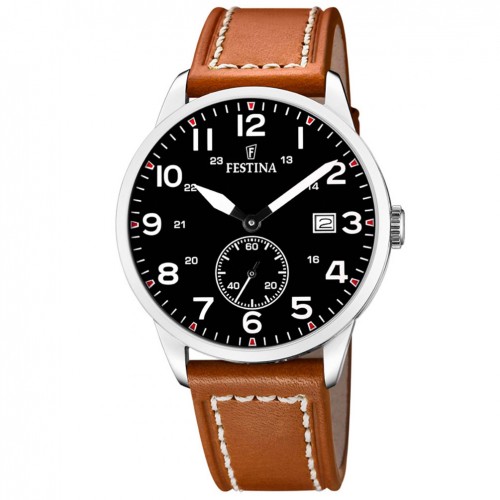 Festina man watch F20347/7 stainless steel black dial Leather strap