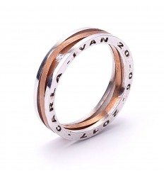 Wedding ring in white gold and 18 carat pink gold with 1 diamond
