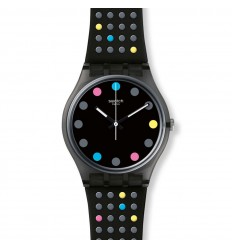 Swatch Gent watch Boule a Facette GB305 Black Strap with color dots