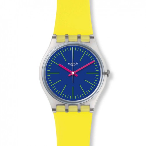 Reloj Swatch Gent ACCECANTE GE255 Esfera azul Correa silicona amarilla