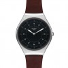 Swatch Skin Irony SYXS102 SKINBRUSHED Esfera negra correa cuero marrón