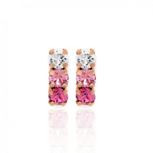 Victoria Cruz silver earrings 3 pink Swarovski crystals A3401-36T