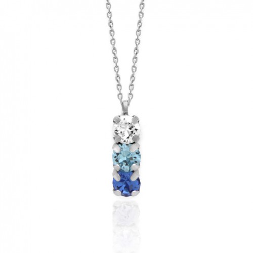 Victoria Cruz silver necklace 3 crystals in blue tones A3402-8G