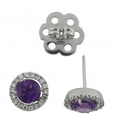 Earrings in gold white diamonds and Amethyst B10020
