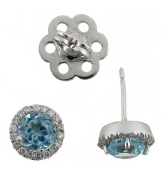 Arracades Or Blanc Diamants i Topazi blau B10016