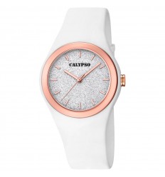 Calypso Trendy Watch K5755/1 White dial Rose gold bezel white strap