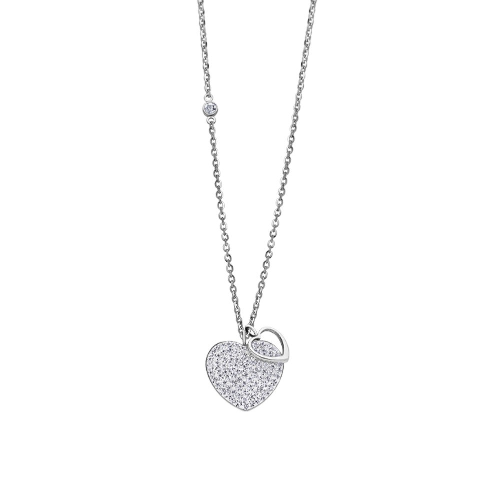 Lotus Style Bliss Heart Necklace in stainless steel with zircons LS1861-1/1