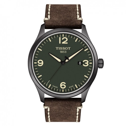 Tissot Men Classic XL Watch Green Brown leather strap T1164103609700