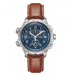 Hamilton Khaki X-Wind watch GMT Chrono Quartz Leather strap H77922541