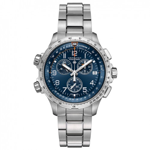 Hamilton Khaki X-Wind watch GMT Chrono Quartz steel bracelet H77922141