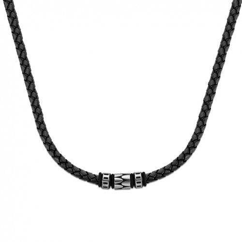 Lotus Style urban men necklace in black leather and steel LS2068-1/2