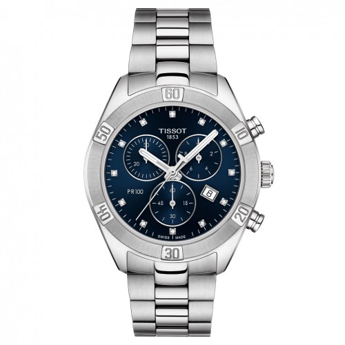 Tissot PR 100 Sport Chic Crono Azul Índices diamantes T1019171104600