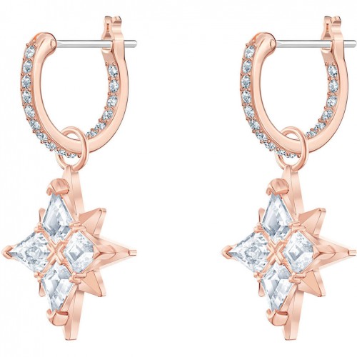 Symbolic Star hoop Swarovski earrings white rose gold plating 5494337