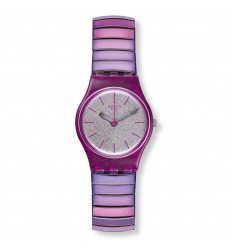 Reloj Swatch Mujer FLEXIPINK Esfera plateada brazalete metálico LP144A