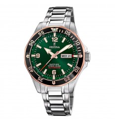 Reloj Festina Automático Diver Día/Fecha Esfera verde oro rosa F20478/4