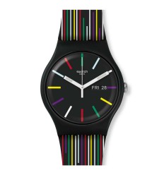 Reloj Swatch New Gent NUIT d'ETE Negro rayas colores SUOB729