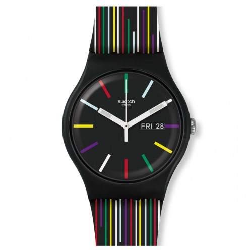 Rellotge Swatch New Gent NUIT d'ETE Negre ratlles de colors SUOB729