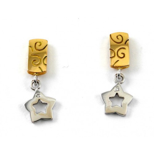 Communion earrings gold yellow and white gold star R78831